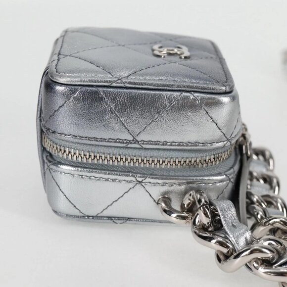 CHANEL Matelasse Chain Shoulder Bag Lamb Skin Silver CC Auth MX038AM - Picture 6 of 16